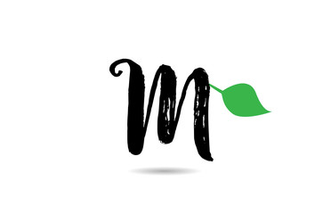 M letter grunge handwritten geen leaf alphabet letter logo icon design template for company business