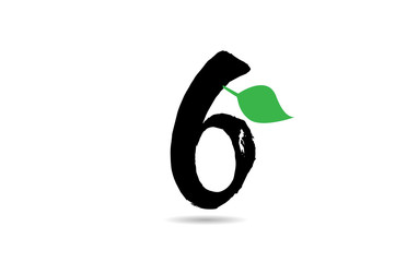 grunge number 6 six handwritten geen leaf logo icon design template for company business