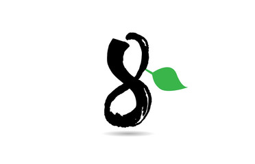 grunge number 8 eight handwritten geen leaf logo icon design template for company business
