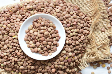  variety of natural lentils in different backgrounds