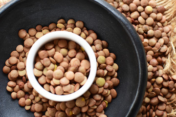 Very colorful natural lentil grains