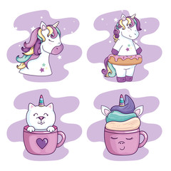 collection of unicorns and cute icons vector illustration design