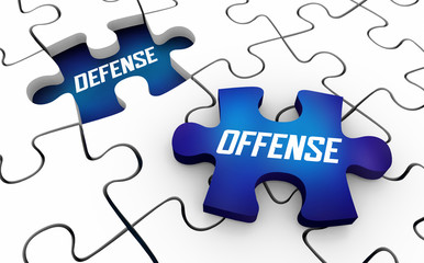 Offense Vs Defense Puzzle Pieces Offensive Defensive Planning 3d Illustration