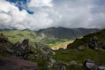 Mountain rocks. The beautiful gorge with high rocks. Nature of the North Caucasus