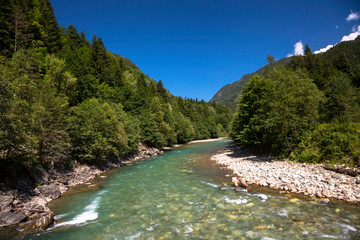 Fototapeta na wymiar The mountain river in the picturesque gorge. Landscape of the North Caucasus