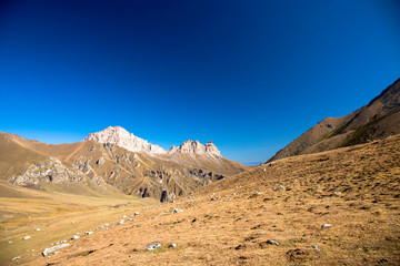 Mountain rocks. The beautiful gorge with high rocks. Nature of the North Caucasus
