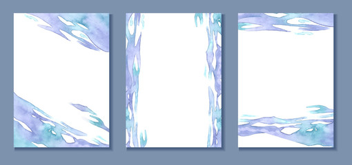 Abstract watercolor vector background frame template. Blue, purple color.