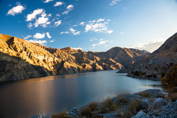 Mountain lake. Beautiful view of the lake with blue water in mountains