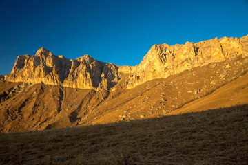 Mountain rocks. The beautiful gorge with high rocks. Nature of the North Caucasus
