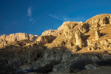 Mountain rocks. The beautiful gorge with high rocks. Nature of the North Caucasus