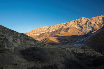 Mountain rocks. The beautiful gorge with high rocks. Nature of the North Caucasus