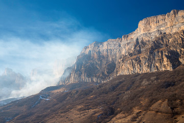 Mountain rocks. The beautiful gorge with high rocks. Nature of the North Caucasus