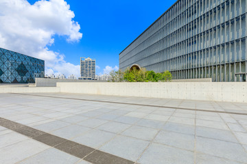 Empty square floor and Shanghai city skyline with buildings,China.