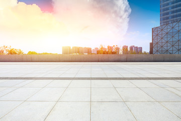 Empty square floor and Shanghai city skyline with buildings,China.