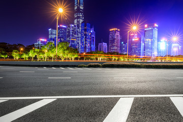 Fototapeta na wymiar Empty asphalt road and Shenzhen city architectural scenery at night,China.