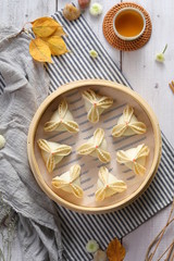 Dumplings and cooking in Chinese breakfast steamer