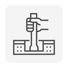 Field density test for laboratory by sand cone method or bulk of sand replacement. Include apparatus at field. Procedure of ASTM, civil engineering  for soil compaction, construction. Editable stroke.