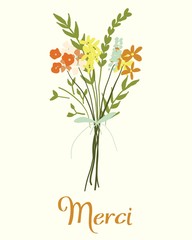 Colorful vector bouquet vector with merci as a greeting card