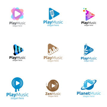 Music Logo with Note and Play Concept