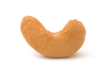Single cashew nuts isolated on white background.