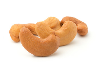 Cashew nuts isolated on white background.
