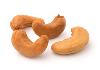 Cashew nuts isolated on white background.