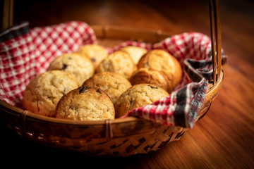 Freshly baked muffins in a basket