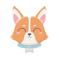 cute face dog collar with bone domestic cartoon animal, pets
