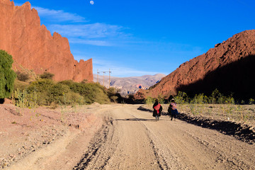 Bolivian people along dirt road,Bolivia