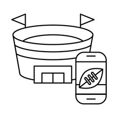american football sport balloon in smartphone and stadium
