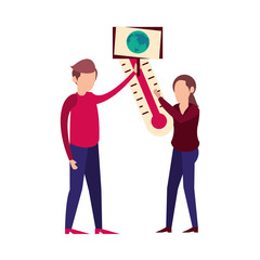 couple lifting thermometer and protest label