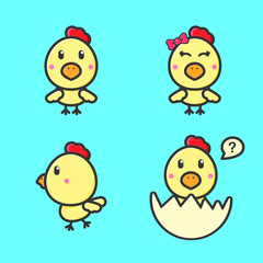 Cute Little Chicken Mascot Design Set