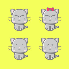 Cute Little Kitty Mascot Design Set