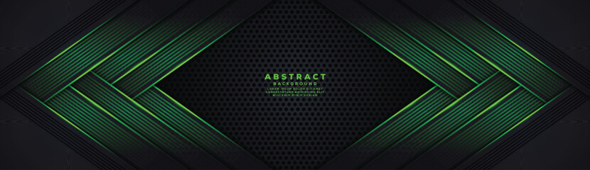 abstract dark hexagon carbon fiber background with green luminous lines