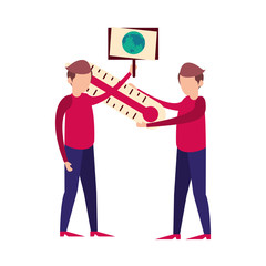 group of men lifting thermometer and protest banner