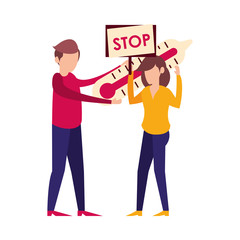 couple lifting thermometer and protest label