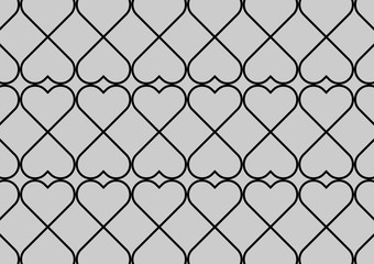 Abstract heart outline pattern vector background. Black and grey texture.