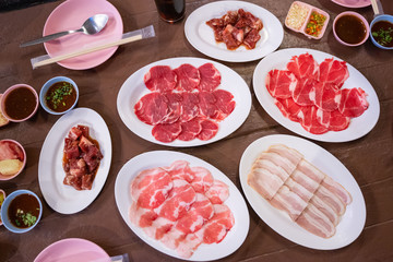pork and beef sliced for barbecue cooking