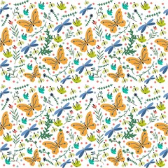 seamless pattern with butterfly and dragonfly