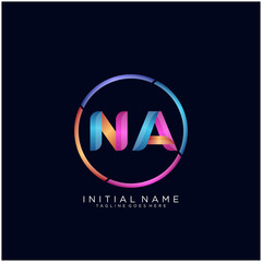 Initial letter NA curve rounded logo, gradient vibrant colorful glossy colors on black background