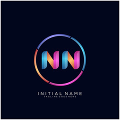 Initial letter NN curve rounded logo, gradient vibrant colorful glossy colors on black background