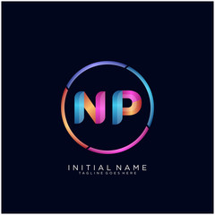 Initial letter NP curve rounded logo, gradient vibrant colorful glossy colors on black background