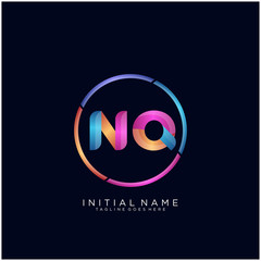 Initial letter NQ curve rounded logo, gradient vibrant colorful glossy colors on black background