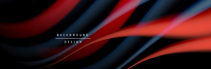 Сolorful flow poster. Wave liquid lines and shapes in black color background. Vector Illustration