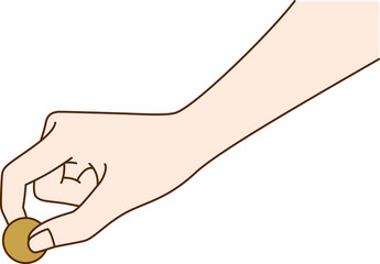  コインで削る女性の手元