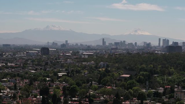 Aerial Drone View of Mexico City with vulcanoes
