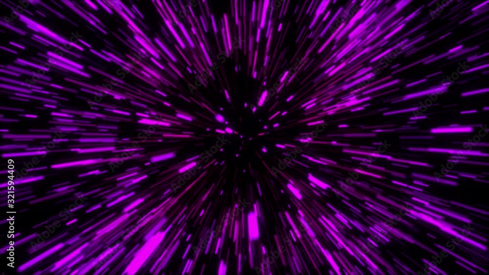 Poster 3d rendering hyper jump into another galaxy. speed of light, neon glowing rays in motion, movement t
