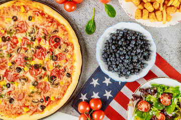 Veterans Day party table with delicious food for american holiday.