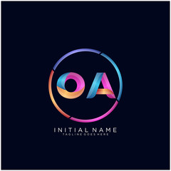 Initial letter OA curve rounded logo, gradient vibrant colorful glossy colors on black background