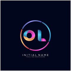 Initial letter OL curve rounded logo, gradient vibrant colorful glossy colors on black background
